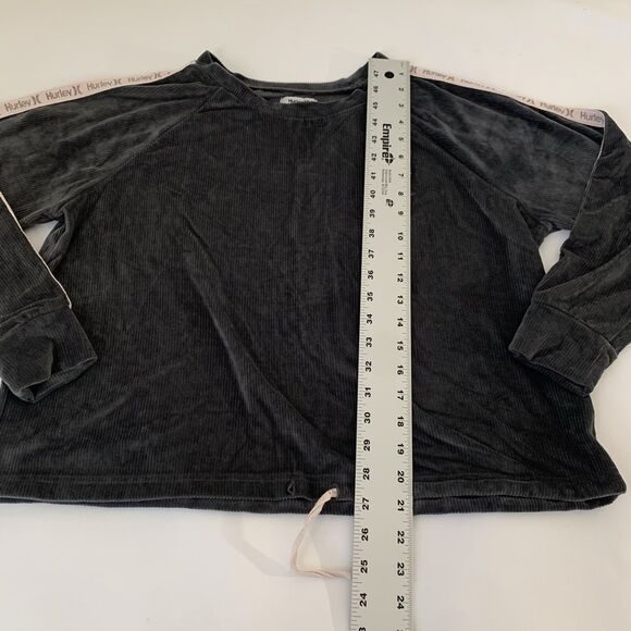 Hurley Sweatshirt Women M Gray Pullover Velour Velvet Spell Out Oversized Crop - Picture 5 of 6